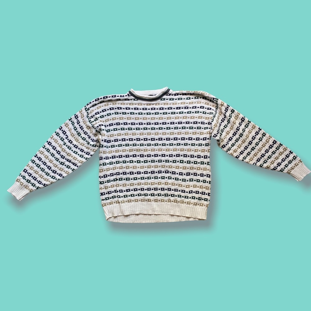 VTG Retro 80s Block Pattern Chunky Grandpa Sweater
